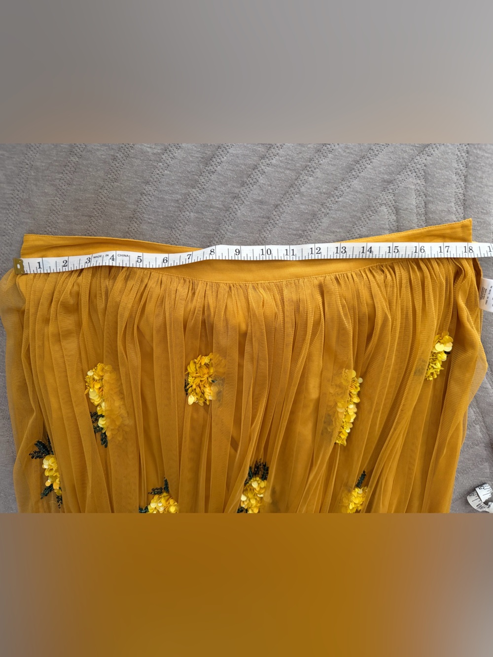 Maeve Mustard Tulle Midi Skirt with Floral Appliqués - Picture 9 of 9